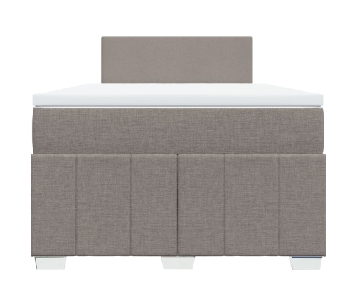 Cama box spring con colchón tela gris taupe 120x200 cm