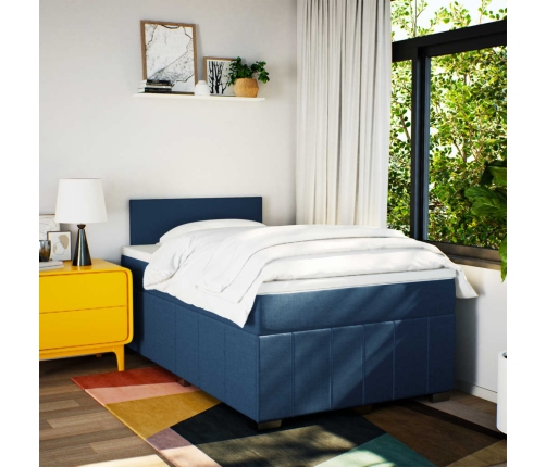 Cama box spring con colchón tela azul 120x200 cm