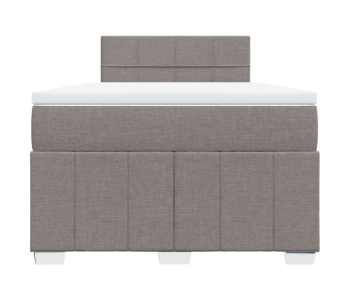 Cama box spring con colchón tela gris taupe 120x200 cm