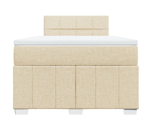 Cama box spring con colchón tela color crema 120x200 cm