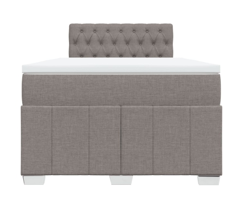 Cama box spring con colchón tela gris taupe 120x200 cm