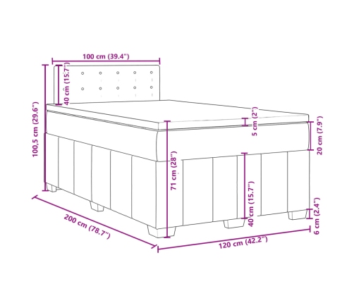 Cama box spring con colchón tela marrón oscuro 120x200 cm