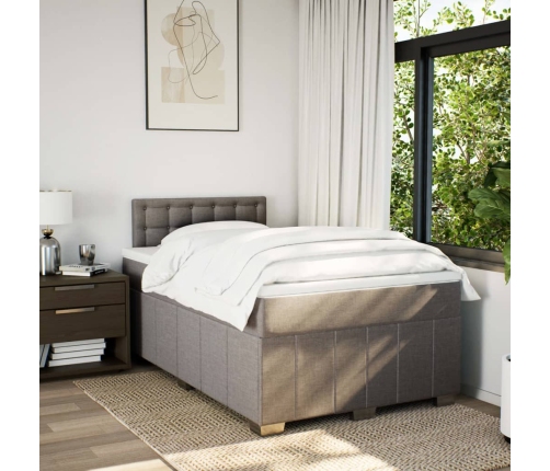 Cama box spring con colchón tela gris taupe 120x200 cm