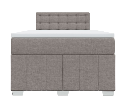 Cama box spring con colchón tela gris taupe 120x200 cm