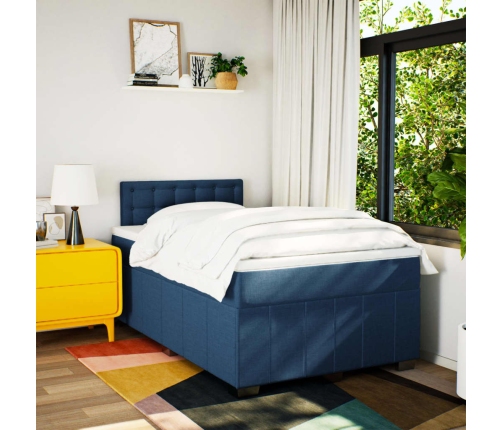 Cama box spring con colchón tela azul 120x200 cm