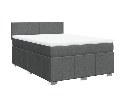 Cama box spring con colchón tela gris oscuro 140x190 cm