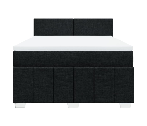 Cama box spring con colchón tela negro 140x190 cm