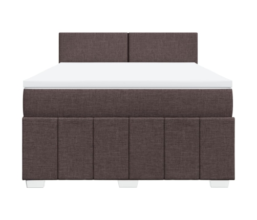 Cama box spring con colchón tela marrón oscuro 140x190 cm