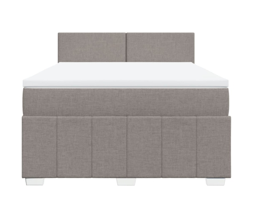 Cama box spring con colchón tela gris taupe 140x190 cm