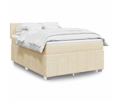 Cama box spring con colchón tela color crema 140x190 cm