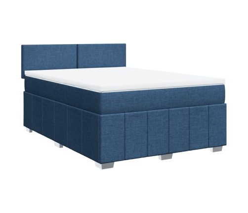 Cama box spring con colchón tela azul 140x190 cm