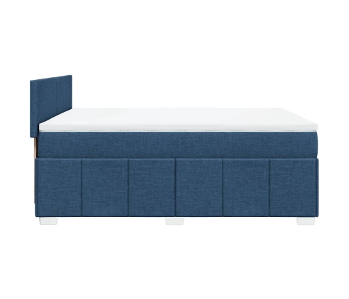 Cama box spring con colchón tela azul 140x190 cm