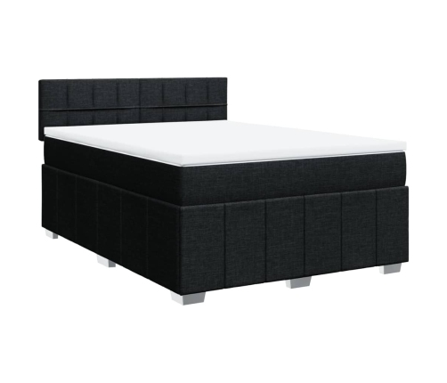 Cama box spring con colchón tela negro 140x190 cm