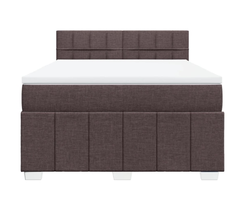 Cama box spring con colchón tela marrón oscuro 140x190 cm