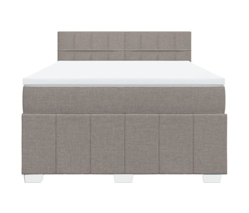 Cama box spring con colchón tela gris taupe 140x190 cm