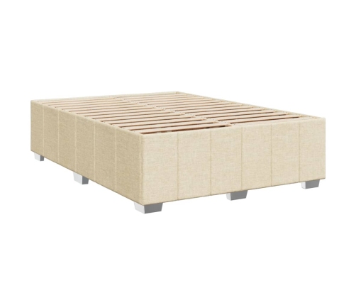 Cama box spring con colchón tela color crema 140x190 cm