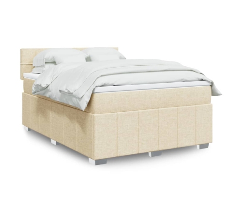 Cama box spring con colchón tela color crema 140x190 cm