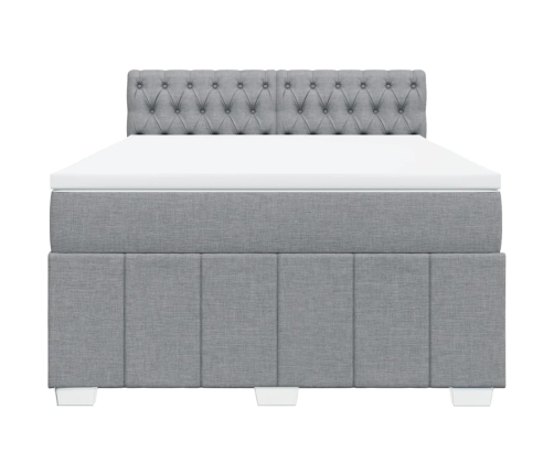 Cama box spring con colchón tela gris claro 140x190 cm