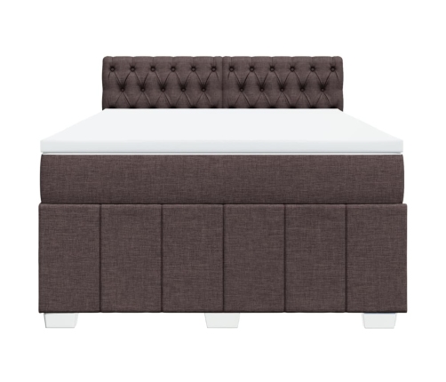 Cama box spring con colchón tela marrón oscuro 140x190 cm