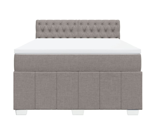 Cama box spring con colchón tela gris taupe 140x190 cm