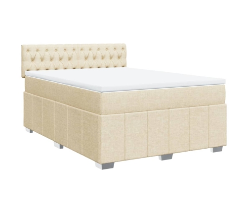 Cama box spring con colchón tela color crema 140x190 cm