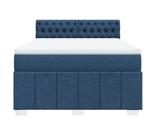 Cama box spring con colchón tela azul 140x190 cm