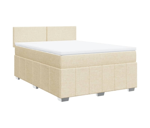 Cama box spring con colchón tela color crema 140x200 cm