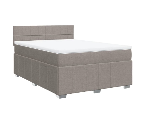 Cama box spring con colchón tela gris taupe 140x200 cm