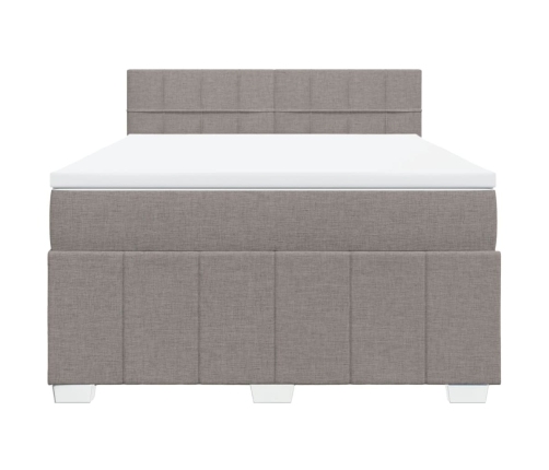 Cama box spring con colchón tela gris taupe 140x200 cm