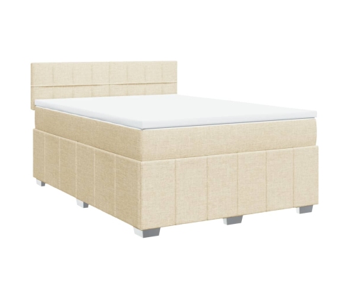 Cama box spring con colchón tela color crema 140x200 cm