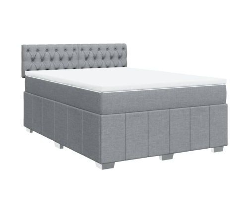 Cama box spring con colchón tela gris claro 140x200 cm