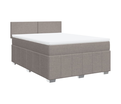 Cama box spring con colchón tela gris taupe 160x200 cm