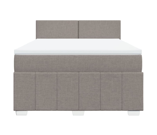 Cama box spring con colchón tela gris taupe 160x200 cm