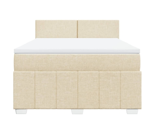 Cama box spring con colchón tela color crema 160x200 cm