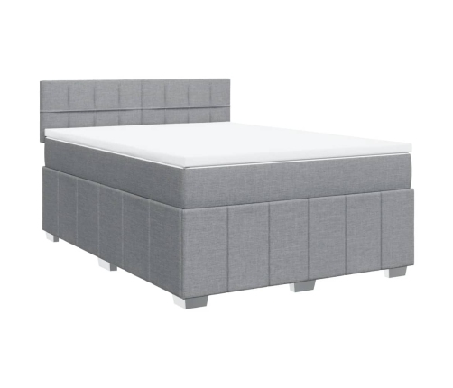 Cama box spring con colchón tela gris claro 160x200 cm