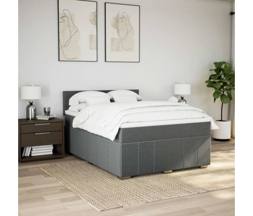 Cama box spring con colchón tela gris oscuro 160x200 cm
