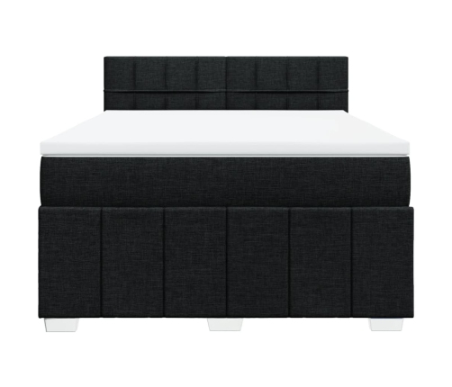 Cama box spring con colchón tela negro 160x200 cm