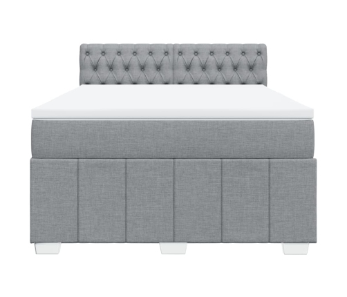 Cama box spring con colchón tela gris claro 160x200 cm