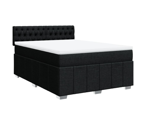 Cama box spring con colchón tela negro 160x200 cm