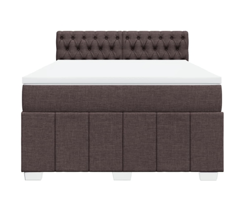 Cama box spring con colchón tela marrón oscuro 160x200 cm