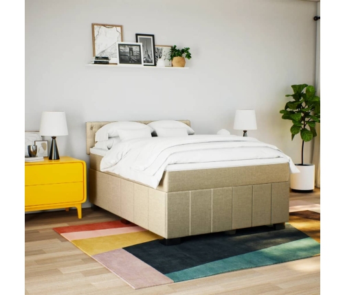 Cama box spring con colchón tela color crema 160x200 cm