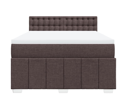 Cama box spring con colchón tela marrón oscuro 160x200 cm