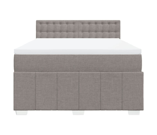 Cama box spring con colchón tela gris taupe 160x200 cm