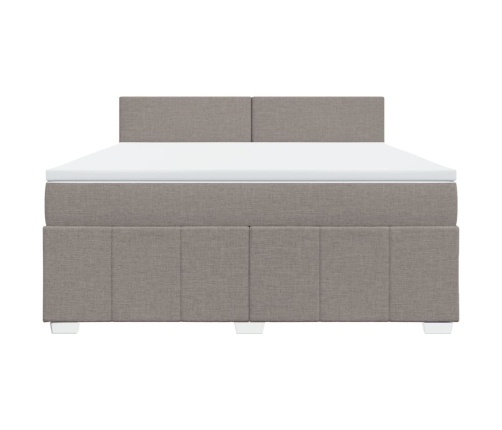 Cama box spring con colchón tela gris taupe 180x200 cm