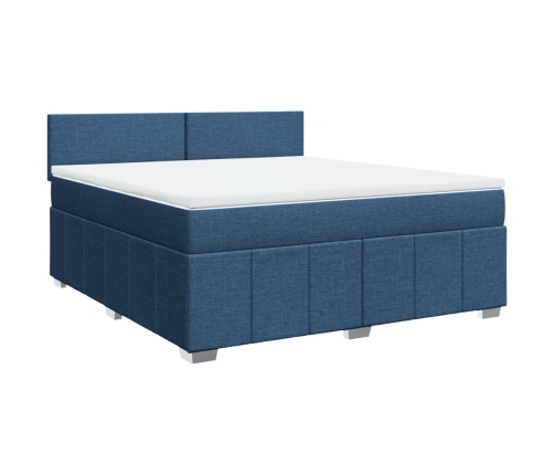 Cama box spring con colchón tela azul 180x200 cm