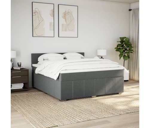 Cama box spring con colchón tela gris oscuro 180x200 cm