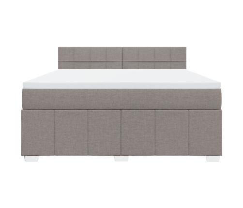 Cama box spring con colchón tela gris taupe 180x200 cm