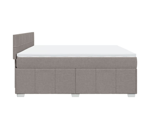 Cama box spring con colchón tela gris taupe 180x200 cm