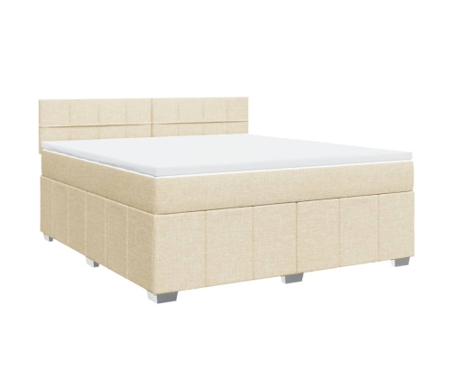 Cama box spring con colchón tela color crema 180x200 cm