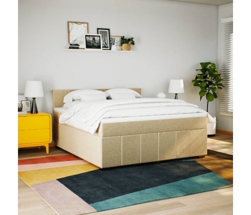 Cama box spring con colchón tela color crema 180x200 cm